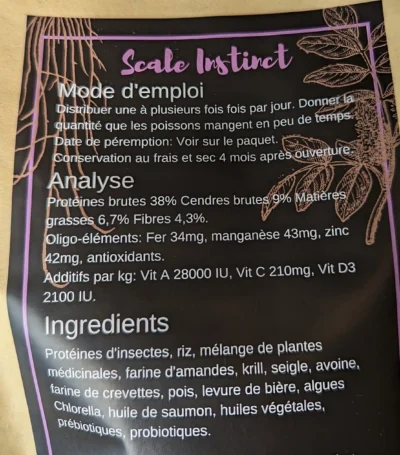 Nourriture-Discus-Scale-Instinct-fiche-technique Nourriture granulés Discus Scale Instinct et pour autres poissons